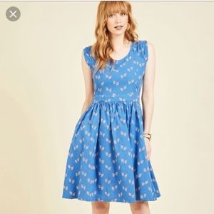 Cerulean & Pink Floral Retro Dress